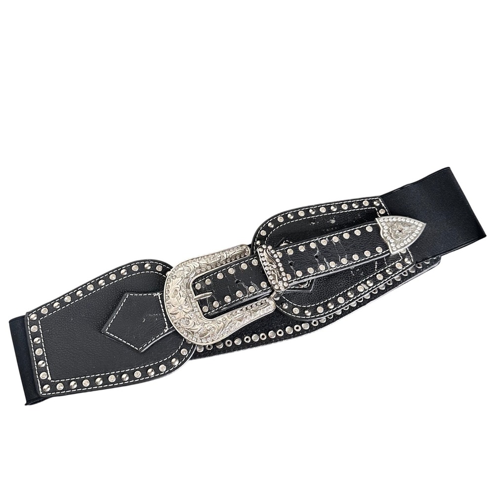 Ariat Womens‎ Western Cinch Belt Black Studded Horseshoe Rhinestone XL Rare